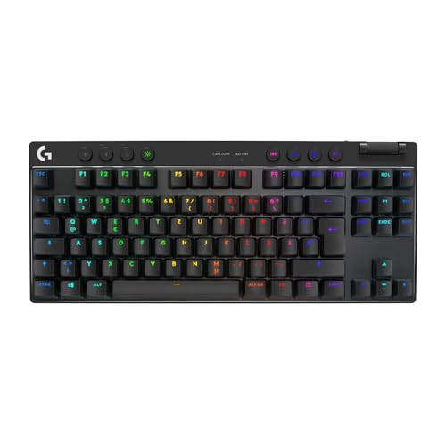Logitech G PRO X TKL Lightspeed kabellose Gaming-Tastatur ultramobiles Design ohne Ziffernblock LIGHTSYNC RGB PBT-Tastenkappen Tactile Switches (GX Brown) QWERTZ Deutsches PC - Schwarz