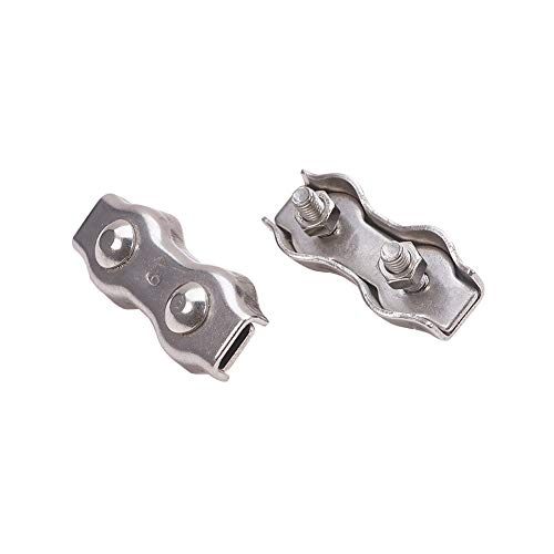 MroMax ワイヤークリップケーブルクランプ シングルワイヤーロープ ワイヤークリップ ケーブルクランプ ダブル クリップ ケーブル クランプ 板型ワイヤークリップ 304ステンレス鋼 シルバートーン M6 長さ60mm 内幅25mm 2個入り