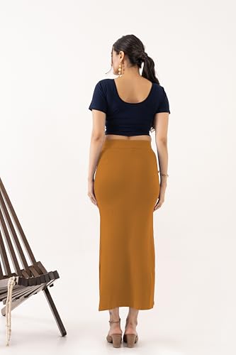 Image of DESI GIRL Cotton Lycra Stretchable Saree Shapewear Petticoat with Drawstring for Women | Fishcut Saree Petticoat with Side Slit for Easy Movement | Saree Shaper | Long inskirt