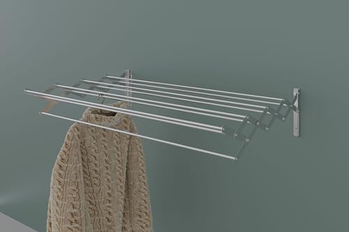 Image of Premium Heavy-Duty Stainless Steel Retractable Wall-Mounted Clothes Drying Rack | Multi-Rod Design for Laundry Room, Bathroom, Balcony, Indoor & Outdoor Use - 9 Rod, 4 Feet