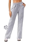 PINSPARK Womens Joggers Tracksuit Bottoms Sweatpants Casual Jogger Fleece Straight Leg Baggy Elastic High Waisted Sport Yoga Pants Warm Winter Grey M