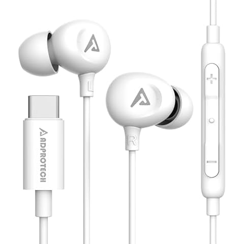 USB C Headphones for iPhone 16/15 Pro Max Wired Earbuds in-Ear Type C Built-in HD Microphone Volume Control Earphones for Samsung Z Flip 5 4 Galaxy S23 S21 A53 A54 Pixel 8 7 Pro, White Cover