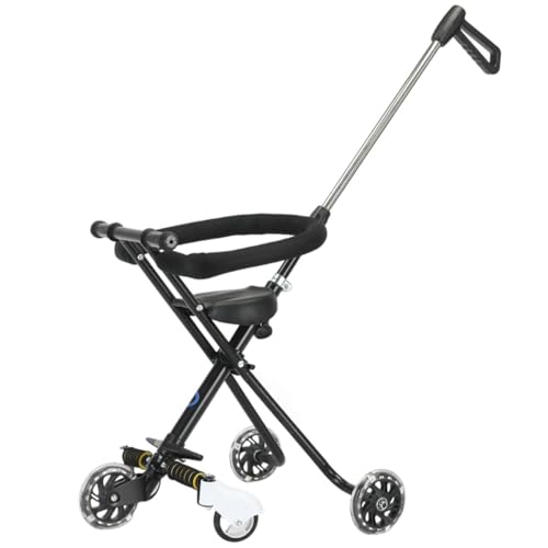 TAYTHI 屋外用ベビーカー プラスチック部品とアルミ部品のフルセット 完成品 ベビー三輪車 シンプルで軽いでかけバギー軽量 コンパクト (ブラック,5輪 + ガードレール)