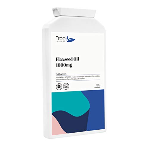 Flaxseed Oil Supplement (1000mg) - 90 Vegan Capsules | Potent Source of Omega 3 Fatty Acids Including Alpha Linolenic Acid | UK Manufactured