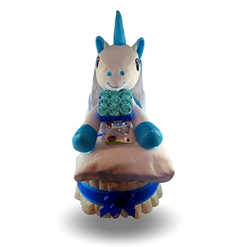 Tarta De Pañales Mi Primer Baño Para Niño - Con Rosas De Jabón - Capa De Baño De Algodón - Peluche Unicornio –