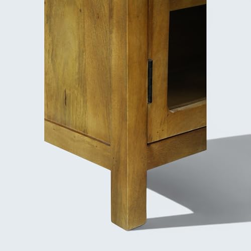 Image of Solid Wood Madrid Crockery Cabinet (S) | Display Cabinet with Sintered Stone Top | Finish- Scratch Resistant Light Brown
