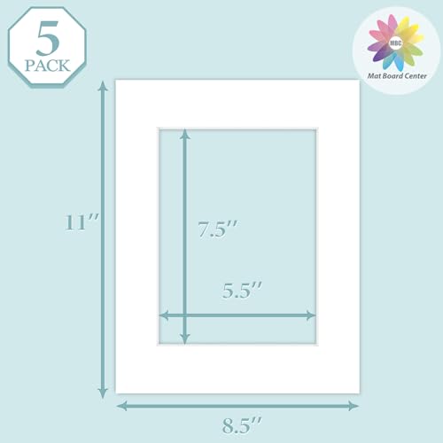 image for MBC Mat Board Center, 5 Pack 8.5X11 for 6X8 White Picture Mats Frame M