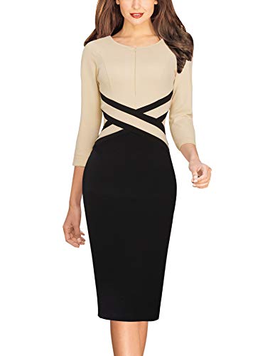 Image of VFSHOW Womens Work Business Casual 3 /4 Sleeve Slimming Fitted Front Zipper Crisscross Waist Office Party Pencil Sheath Dress