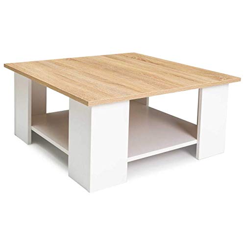 IDMarket - Table Basse carrée ELI Blanche Plateau façon hêtre