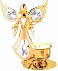 Angel Holding Two Doves Tea-Light with Clear Mascot Crystal