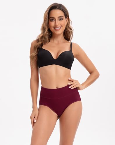 Image of INNERSY Women's 5 Pack High Waist Solid Color Tummy Control Cotton Underpants Briefs (Love Yourself First) (S, Basics)