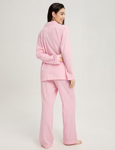 Image of Womens Muslin Pajama Set 100% Cotton Double Gauze Linen Like | Breathable Soft Comfort Button Up Loungewear Sleepwear PJ Set