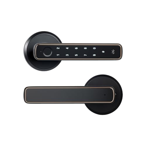Pesfehhy Cerradura de Puerta Inteligente con Huella Digital 4 en 1, Cerradura con Manija,AplicacióN Tuya,Cerradura Puerta de Entrada Remota para Hogar, Oficina, Apartamento, Dormitorio
