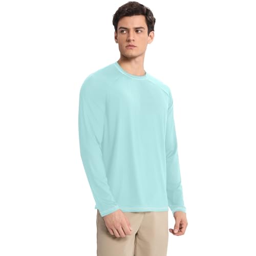 Pale Turquoise Blue Men's Rash Guard Shirts Elastic Long Sleeve UV Protective Clothing Outdoors3
