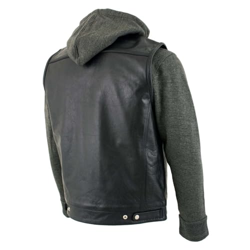 Image of Milwaukee Leather Men's Leather Motorcycle Vest w /Hoodie | Removable Hoodie, Conceal Carry Storage, Patch Ready Back, Club Style