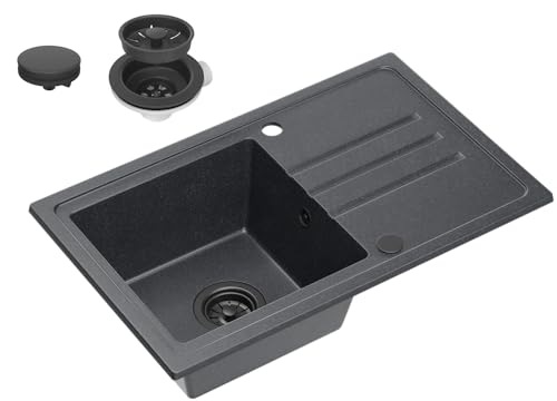 VBChome Granitspüle Schwarz, 70 x 44 cm, Einzelbecken Einbauspüle,...