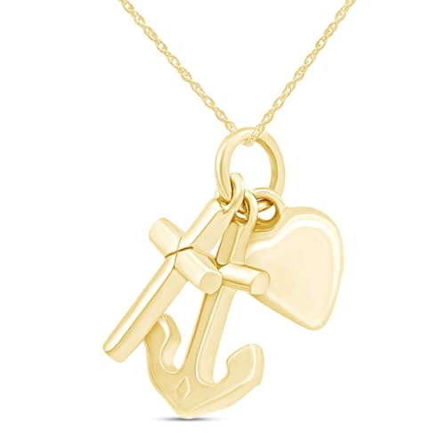 Anchor Cross Heart Charm Pendant Necklace For Women In 14k Gold Plated Sterling Silver Jewelry Along With 18