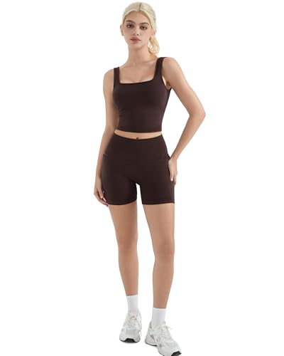 SUUKSESS Women 2 Piece Workout Sets Hidden Scrunch Butt Lifting Biker Shorts Square Neck Tank Tops3