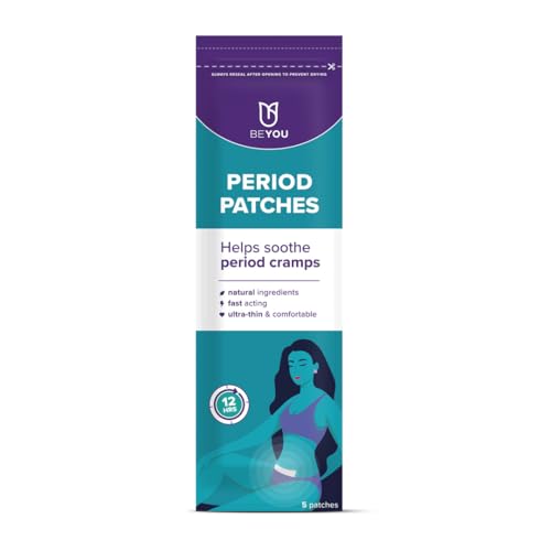 BeYou Period Patches for Period Pain Relief | This Pack of 5 All-Natural Ultra-Thin Pain Relief Patches are Vegan Cruelty-Free and Offer Great Muscle Pain Relief with 12-Hour Menthol & Eucalyptus