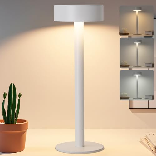 Briever Lámpara de mesa inalámbrica, lámpara recargable con 3 colores continuos, lámpara de escritorio LED regulable para restaurante, lámpara táctil portátil para sala de estar, dormitorio, patio
