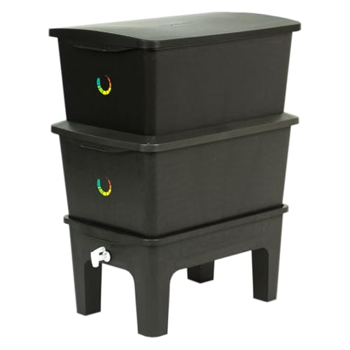 Composteira Doméstica, 90L, 2 Andares, 36 x 43 x 62 cm (Preto)