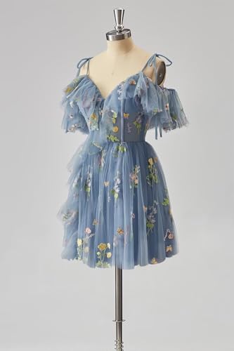 Women's Homecoming Dresses Short Flower Embroidery Tulle Formal Prom Dresses for Teens4