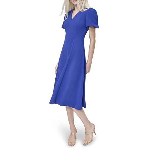 Image of DKNY Women's Bubble Sleeve V-Neck Fit & Flare Mini Dress