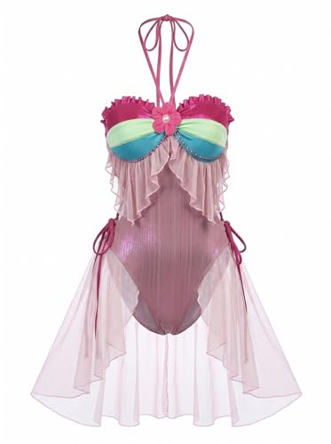 haikyuu Women Fairy One Piece Swimsuit Pink Hollow Halter Bathing