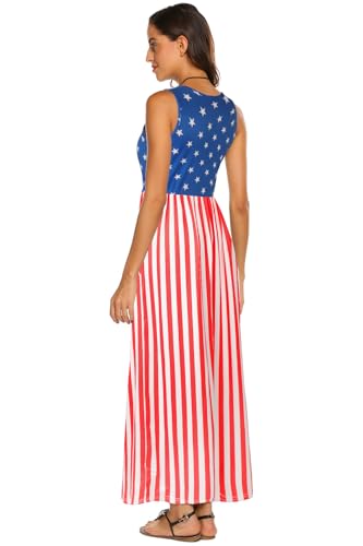 Image of Hount Women's Summer Sleeveless Striped Flowy Casual Long Maxi Dress with Pockets