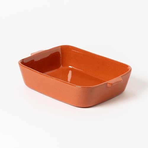 Fuente de Barro para Horno 29x23x7 cm, Cazuela de Barro Esmaltada, Fuente Rectangular para Horno, Alfarería Tradicional para Carnes y Pescados