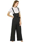 Allegra K Women's High Waist Wide Leg Belted Jumpsuits Button Long Overalls Medium Black