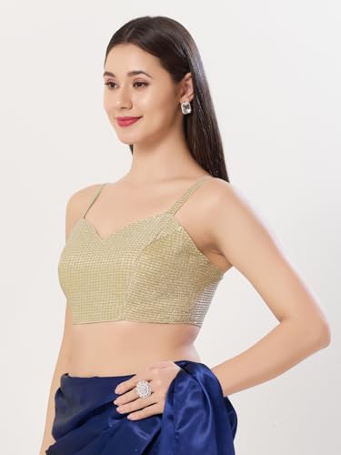 Image of Vamas Women's Shimmer Sleeveless Saree Blouse | Sweetheart Neck Padded Crop Top Blouse Designer Blouse for Lehenga & Saree | Available in Gold, Copper, Silver & Black