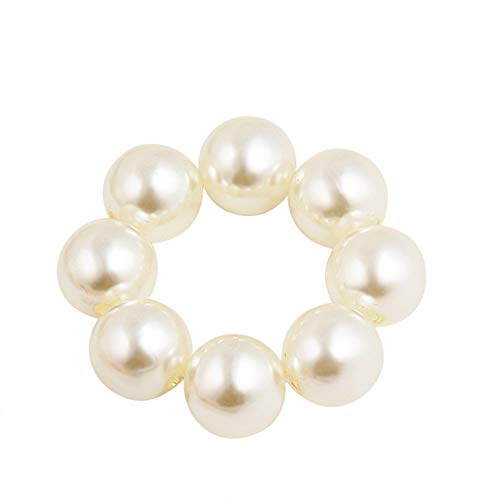 AKOAK Sweet and Elegant - Cuerda elástica para el pelo con perlas grandes, hecha a mano, coleta, accesorios para el cabello para niñas y mujeres, paquete de 1 unidad (blanco)