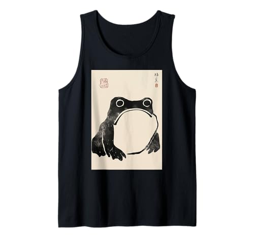 Vintage Minimalist Style Grumpy Frog Japanese Art Print Camiseta sin Mangas
