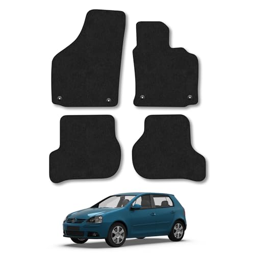 VW Golf Mk5 (2007-2008) [Round Clip] Car Mats Accessories Tailored Fit Carpet Floor Mats Non Slip Black Trim Full Coverage Compatible Accessory Front Rear Set Anti Slip Granulated Backing Clips