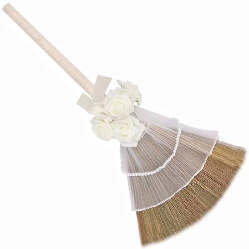 Wedding Broom for African American Jumping Ceremony, Decorative Jump Broom DIY Wedding Decor, Pearl Yarn Pearl Chain with Ribbons Artificial Pearl Roses