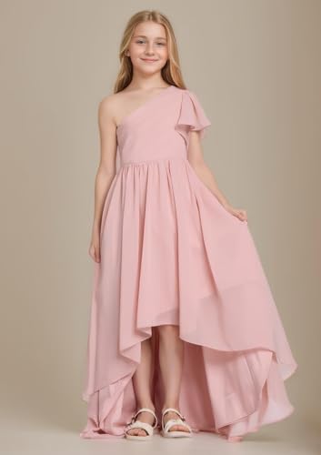 Girls Junior Bridesmaid Dress One-Shoulder Flower Girl Dresses Kids Asymmetrical Wedding Prom Party Gowns4