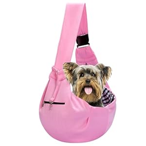 Adjustable Dog Carrier Sling – Hand-Free Dog Carriers for Small Dogs and Cats, Puppy Sling Carrier with Zipper Purse Pocket, Travel Safety Harness, Puppy Essentials (Pink)