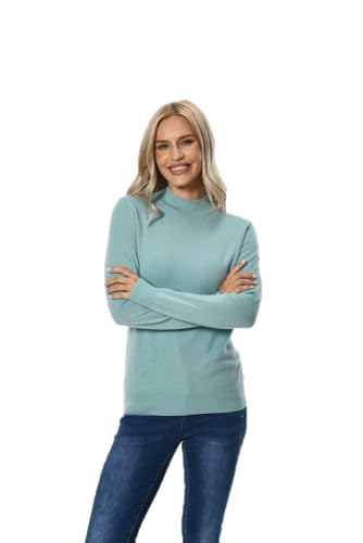 Women's 100% Pure Cashmere Long Sleeve Pullover Mock Neck Sweater