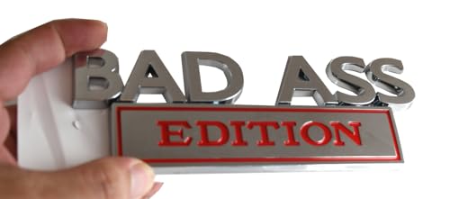 Calcomanías de emblema 3D Badass Edition grandes en color rojo cromado con cinta, 2 piezas 2