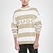 HUGO Block Stripe Big Logo Long Sleeve Sweater beige stripe Small