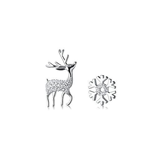 Boucles d'oreilles femme asymétrique flocon de neige cerf Noël argent 925 zircone cubique