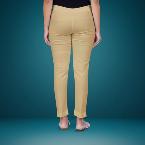 Image of Happy Bunny Cotton Blend Lycra Kurti Pants for Women, Soft 30% Stretch Full Length Trousers with Elastic Waist & Zip Pocket, Ideal for Office, Work, Casual, Home Wear Breathable Slim Fit