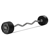 Titan Fitness 90 LB Rubber EZ Curl Fixed Barbell, Pre-Loaded Weight Bar for Strength Training & Weightlifting