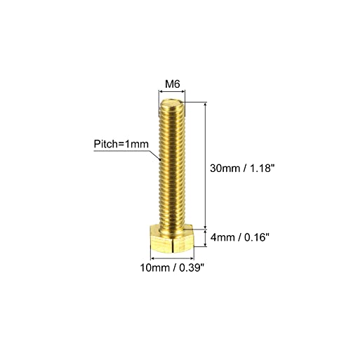 Image of uxcell Brass Hex Bolts, M6x30mm 10pcs Fully Thread Grade 4.8 Solid Brass Hexagon Head Bolt Machine Screws for Machinery