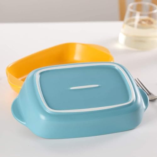 Image of Ceramic baking dish - Casserole Baking Dish with Handle, Baking Dishes for Oven, 9'' x 5'' Individual Baking Pan, Color Painted Porcelain Bakeware Set| Pack- 2(Yellow)