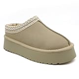 BKLWEV Women's Slippers Platform Mini Boots Short Ankle Boot Women Slippers Slip on Fur Fleece Lined Short Ankle Boot for Indoor Outdoor