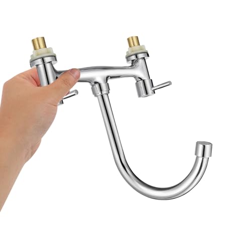 POPETPOP Grifo Doble Para Fregadero De Cocina 2 Orificios Mandos Para Agua Caliente y Fría, Aleación Duradera, Caño Giratorio, Clásico Para Uso En Cocina y Baño, Modelo Estándar 20cm