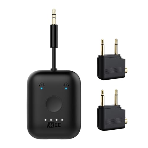 MEE audio Connect Air in-Flight Bluetooth Wireless Audio Transmitter with 2-Pack Airplane Adapter, for up to 2 AirPods/Other Headphones; Works with All 3.5mm AUX Jacks, Black