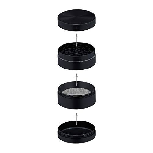 Relaxdays Grinder, 4-delig, zeef, pollenvak, schraper, magnetisch deksel, tabak crusher, metaal, diameter: 5 cm, zwart - Image 8